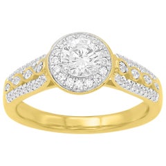 Bague de fiançailles de fiançailles en or jaune 18 carats avec diamant rond de 0,75 carat TJD