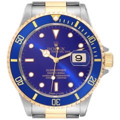 Used Rolex Submariner Blue Dial Steel Yellow Gold Mens Watch 16613 Box Papers