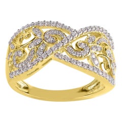 TJD 0.50 Carat Round Diamond 14 Karat Yellow Gold Fashion Wedding Band Ring