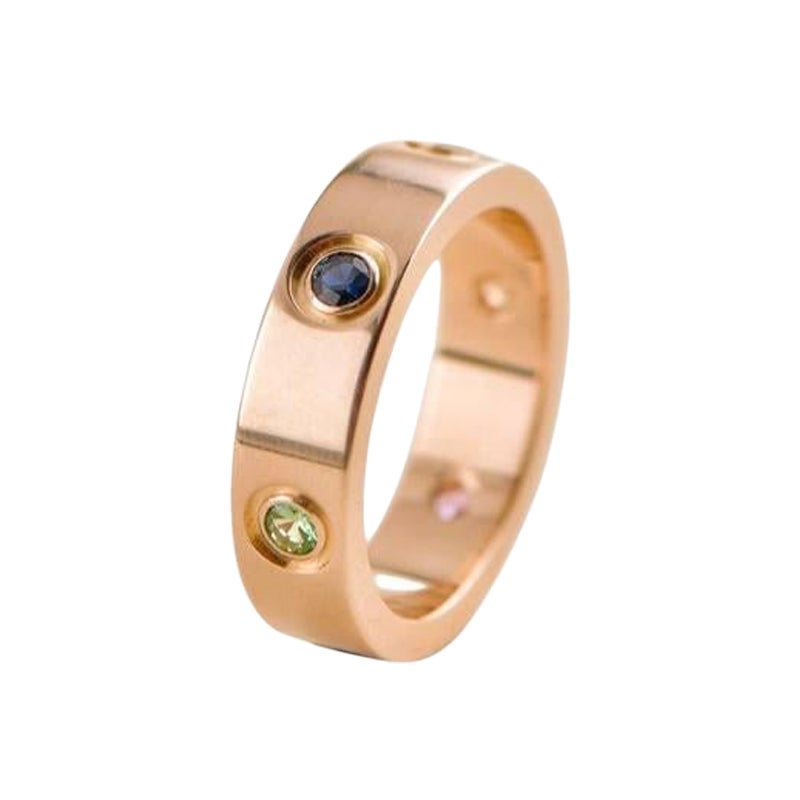 Cartier Love Rainbow Multigem Rose Gold Ring Size 55 For Sale
