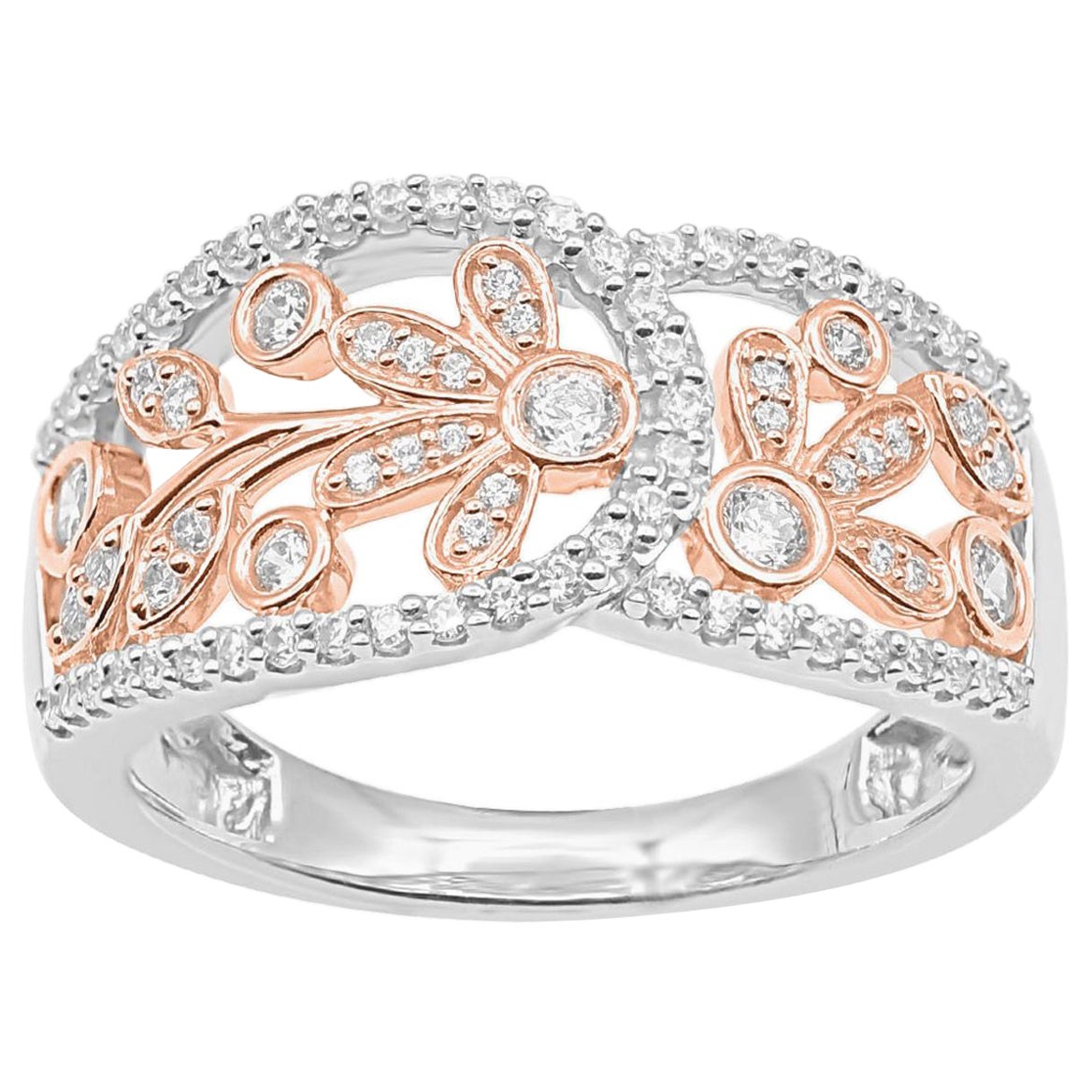 TJD 0.50 Carat Round Diamond 14 Karat Two-Tone Gold Fashion Engagement Band Ring For Sale