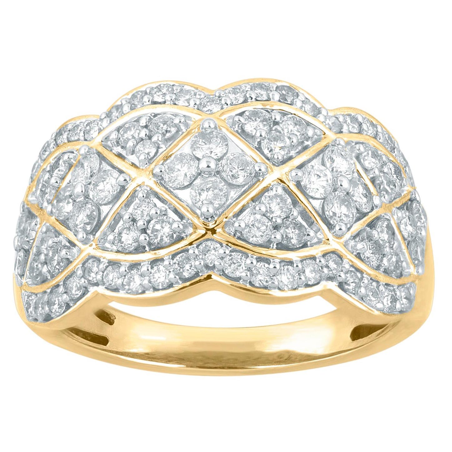 TJD 1.0 Carat Round Diamond 14 Karat Yellow Gold Wide Fashion Band Ring For Sale