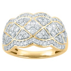 TJD Bague à la mode large en or jaune 14 carats avec diamants ronds de 1,0 carat