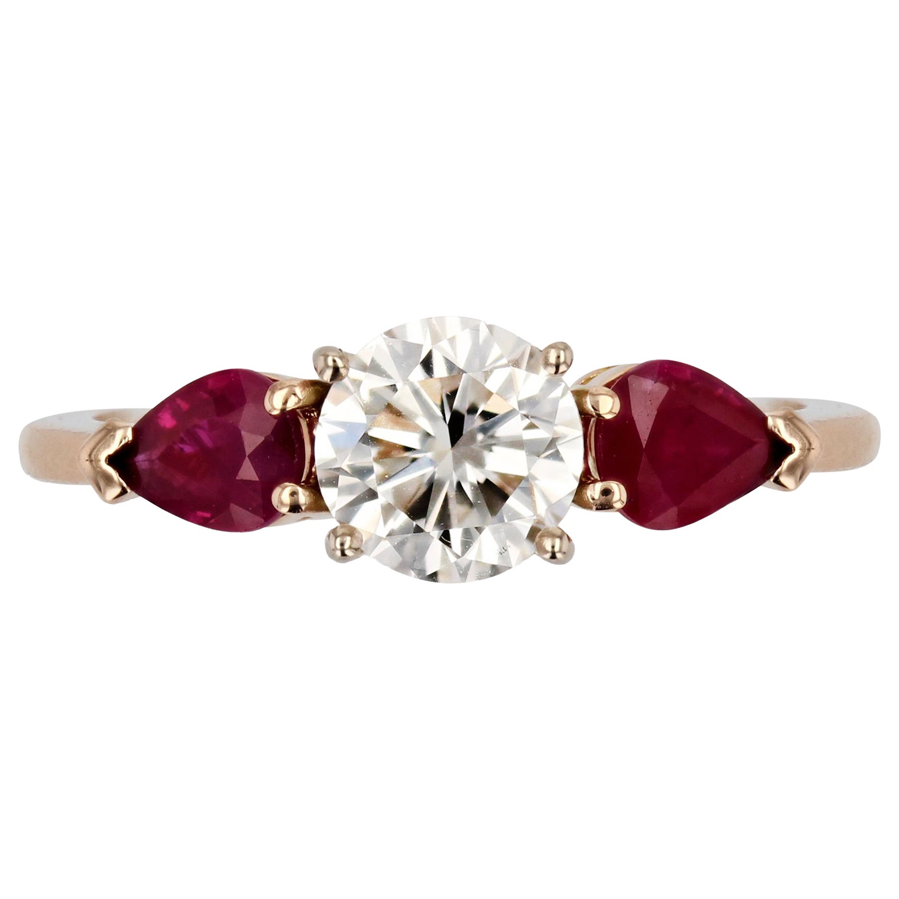 Baume Creation Rubies E.VVS Diamond Yellow Gold Trilogy Ring For Sale