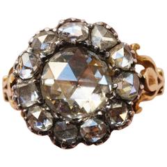 Georgian Rose Cut Diamond Silver Gold Cluster Ring