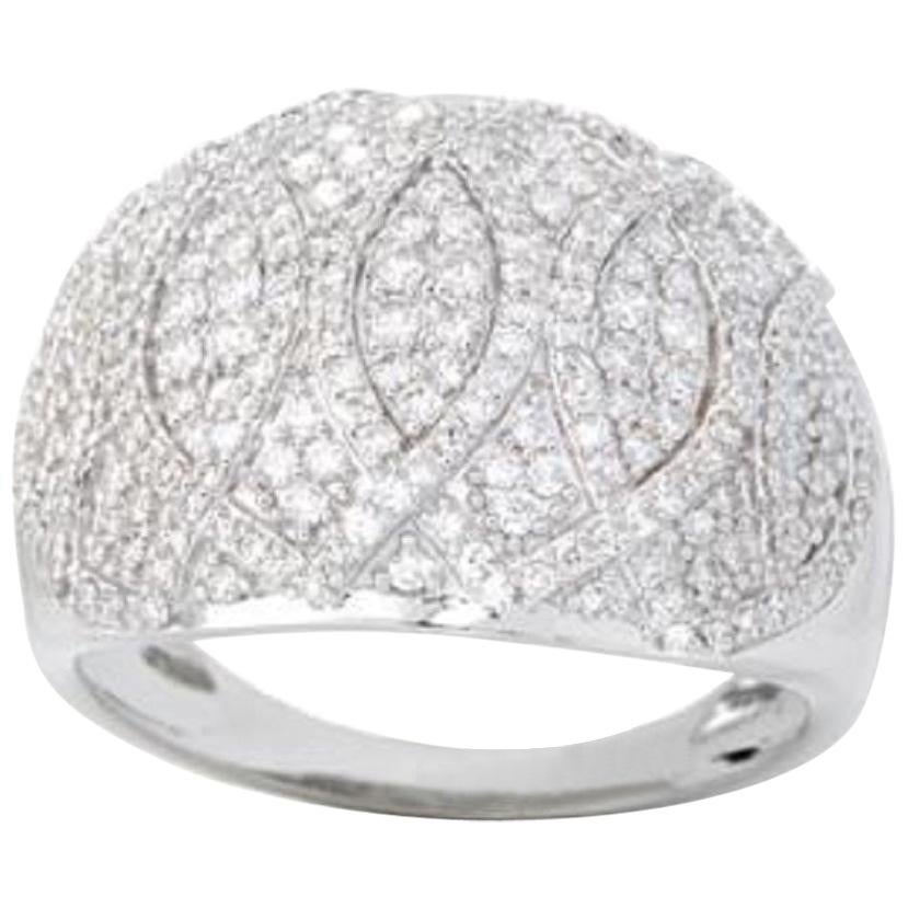 TJD 1.0 Carat Round Diamond 14 Karat White Gold Dome Wedding Band Ring For Sale