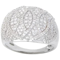 TJD 1.0 Carat Round Diamond 14 Karat White Gold Dome Wedding Band Ring