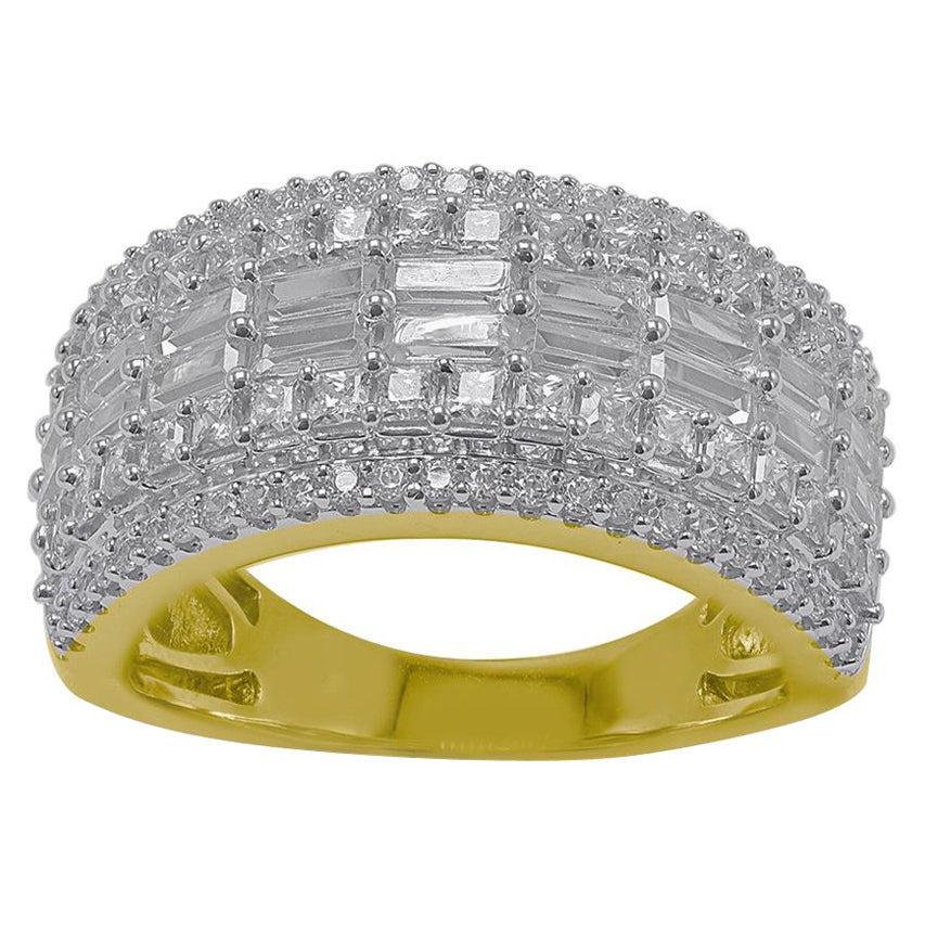 TJD 2.0 Carat Round and Baguette Diamond 14KT Yellow Gold Multi-row Wedding Band