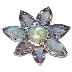 Berca 124 Carat Purple Amethyst Australian Pearl Diamond Coco Brooch/Pendant