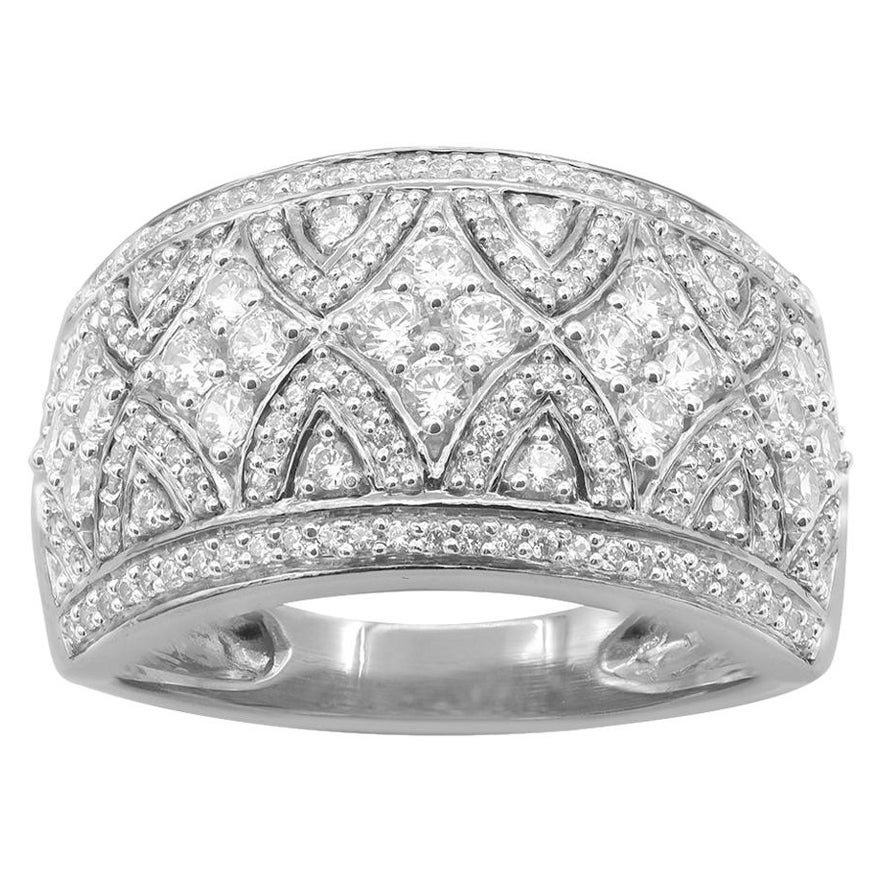 TJD 1.0 Carat Round Diamond 14 Karat White Gold Designer Wedding Band Ring For Sale