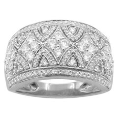 Used TJD 1.0 Carat Round Diamond 14 Karat White Gold Designer Wedding Band Ring