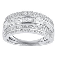 TJD 1 Carat Round and Princess Cut Diamond 14K White Gold Multi-row Wedding Band