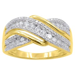 Alliance croisée en or jaune 14 carats avec diamants ronds de 0,50 carat TJD