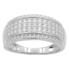 Bague d'anniversaire à plusieurs rangs en or blanc 14 carats avec diamants ronds de 0,50 carat TJD