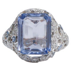 Vintage Hydrothermal Ceylon Sapphire, Diamonds, Sapphires, 18 Karat White Gold Ring.