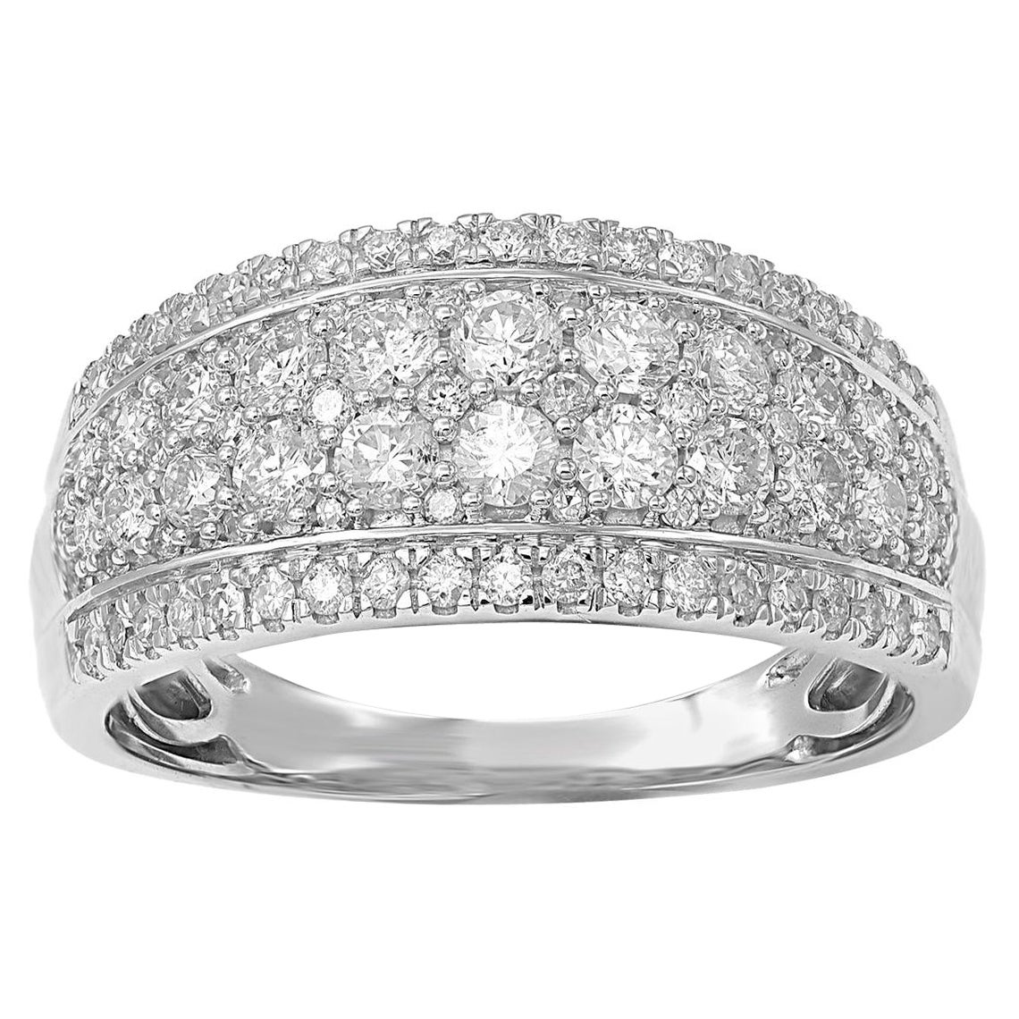 TJD 1.0 Carat Round Diamond 14 Karat White Gold Multirow Wide Wedding Band Ring