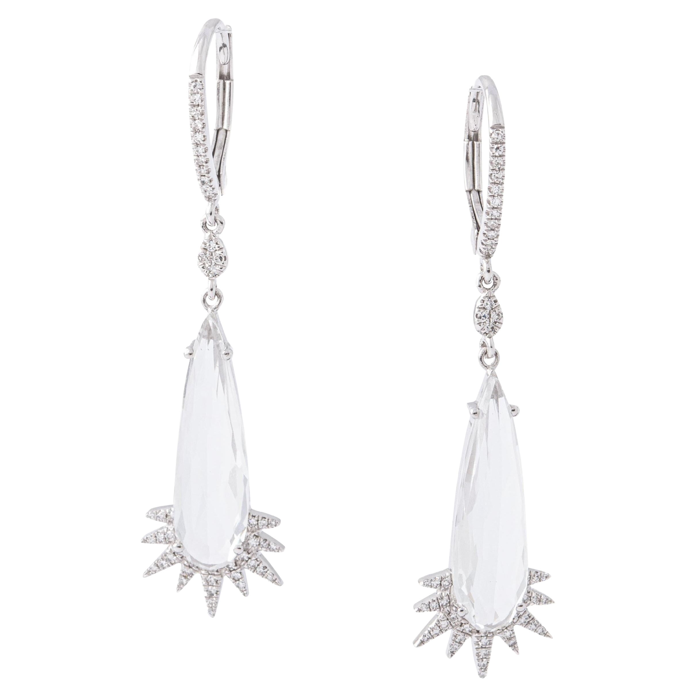 Diamond Topaz White Gold Earrings For Sale