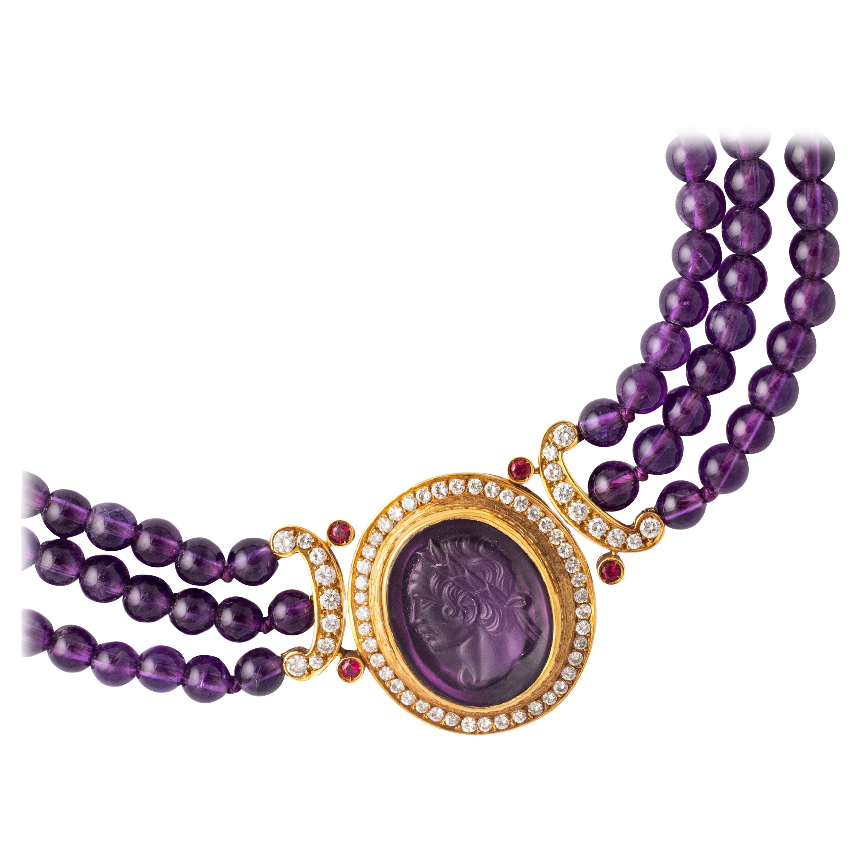 Amethyst Diamond Yellow Gold Necklace