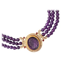 Amethyst Diamond Yellow Gold Necklace