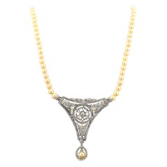 Vintage 7.0 CT Diamond Pearl Rare Panel Necklace