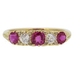 Antique Victorian Five Stone Ruby and Diamond Ring