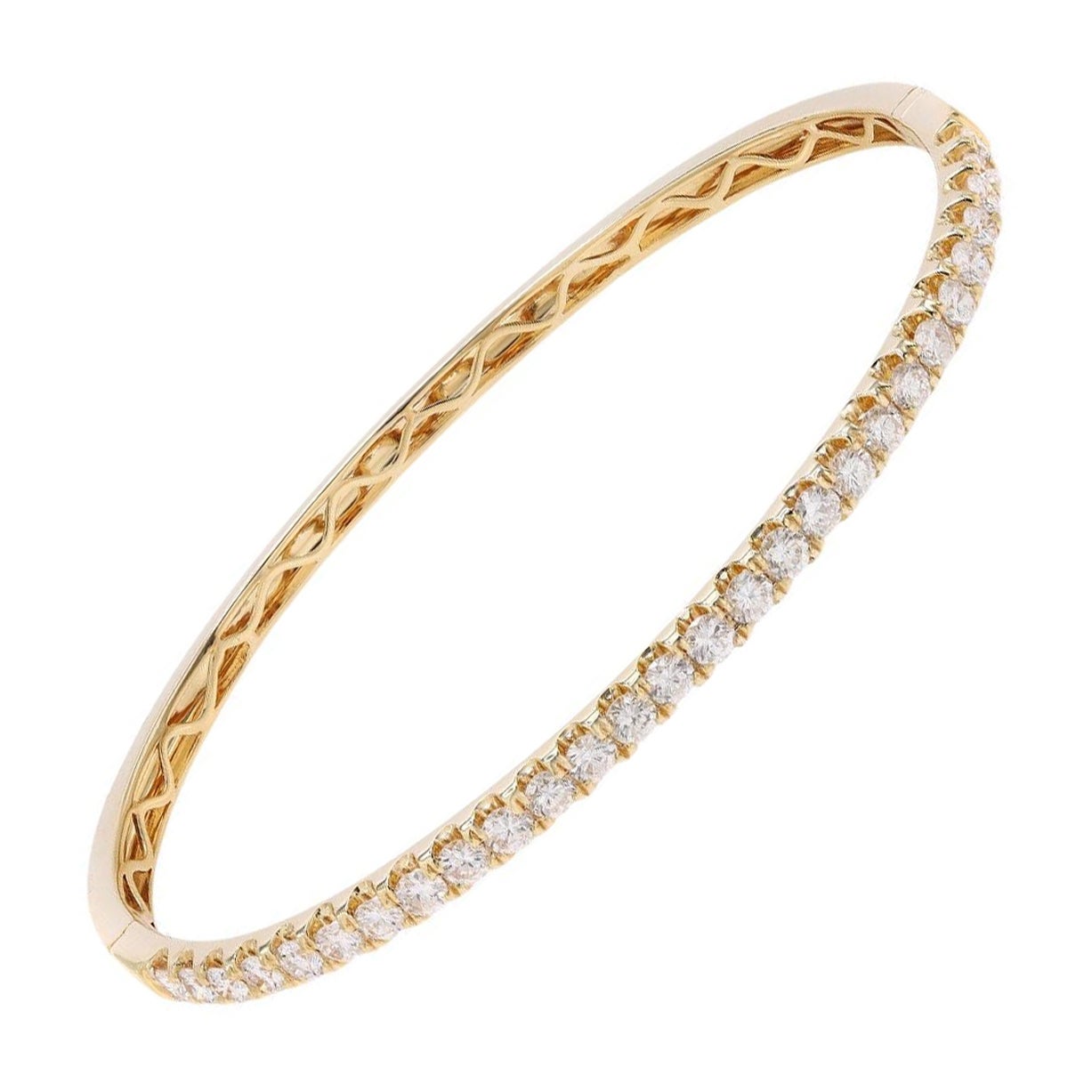 3.00 Carat Diamond Bangle Bracelet 18K Yellow Gold For Sale