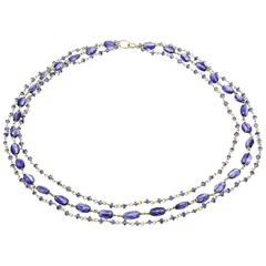 Tanzanite Kyanite Gold Vermeil Three Strand Beaded Necklace