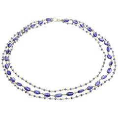 Tanzanite Kyanite Gold Vermeil Three Strand Beaded Necklace