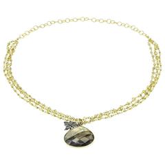 Large Faceted Tear Drop Labradorite Pendant with Diamond Bee and Gold Citrine 7
