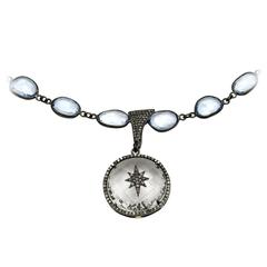 Diamond Encrusted Star Pendant with Large Aquamarine Oxidized Silver Chain
