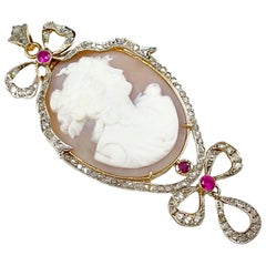 Belle Époque Edwardian Carved Cameo Platinum 18k Gold Pendant--Stunning~