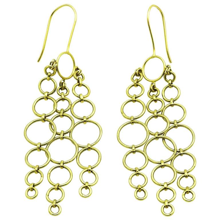 Gold Chandelier Earrings Made of Hoops and Circles in 18 Karat Gold For