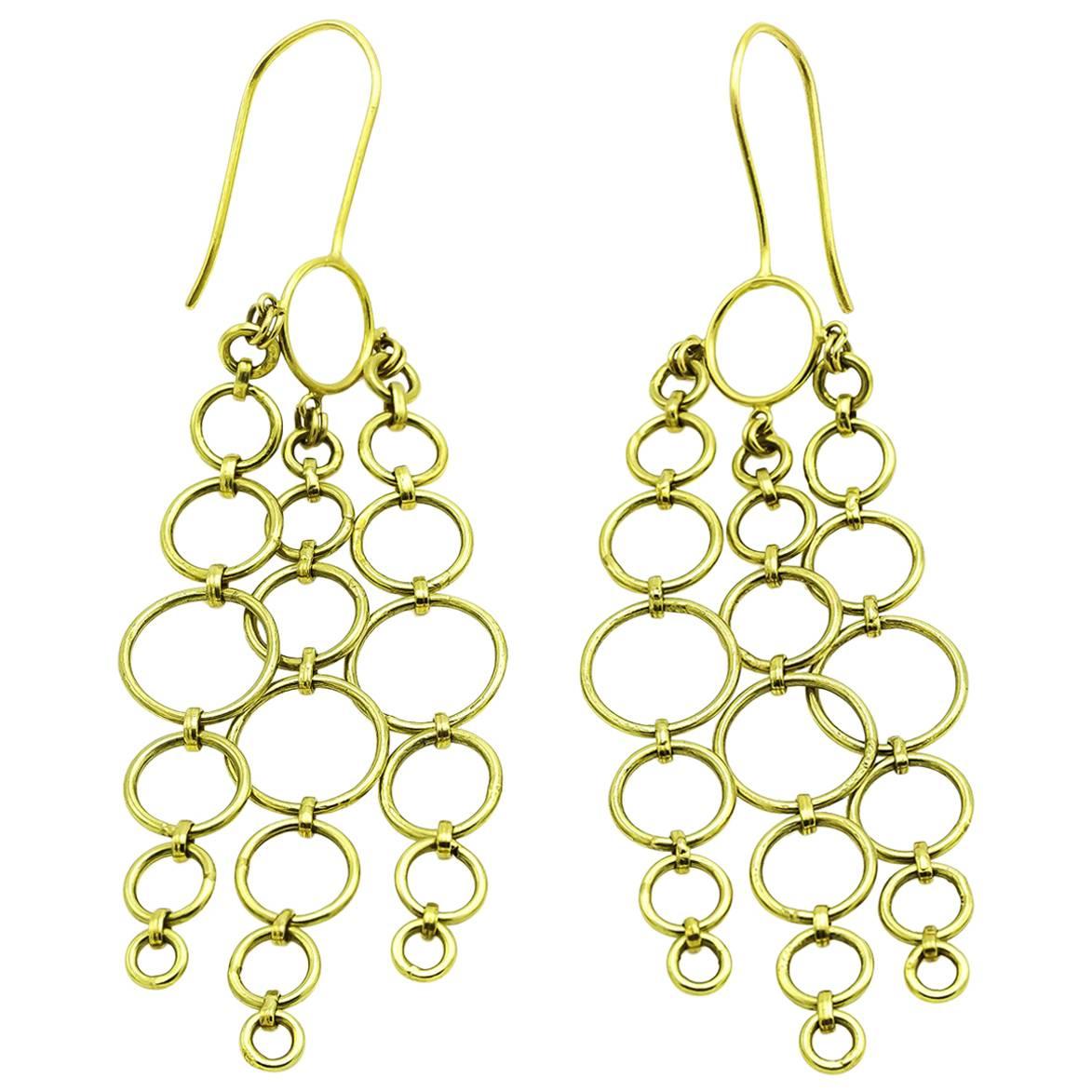 Gold Chandelier Earrings Made of Hoops and Circles in 18 Karat Gold