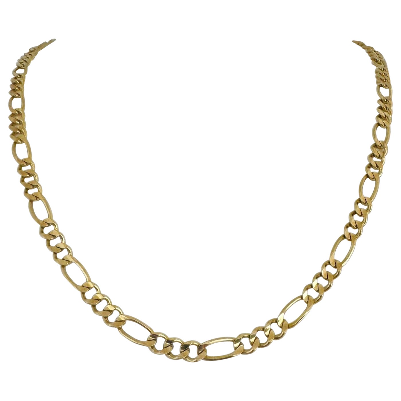 14 Karat Yellow Gold Solid Men's Figaro Link Chain Necklace Italy