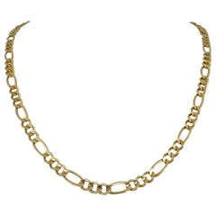 14 Karat Yellow Gold Solid Men's Figaro Link Chain Necklace Italy