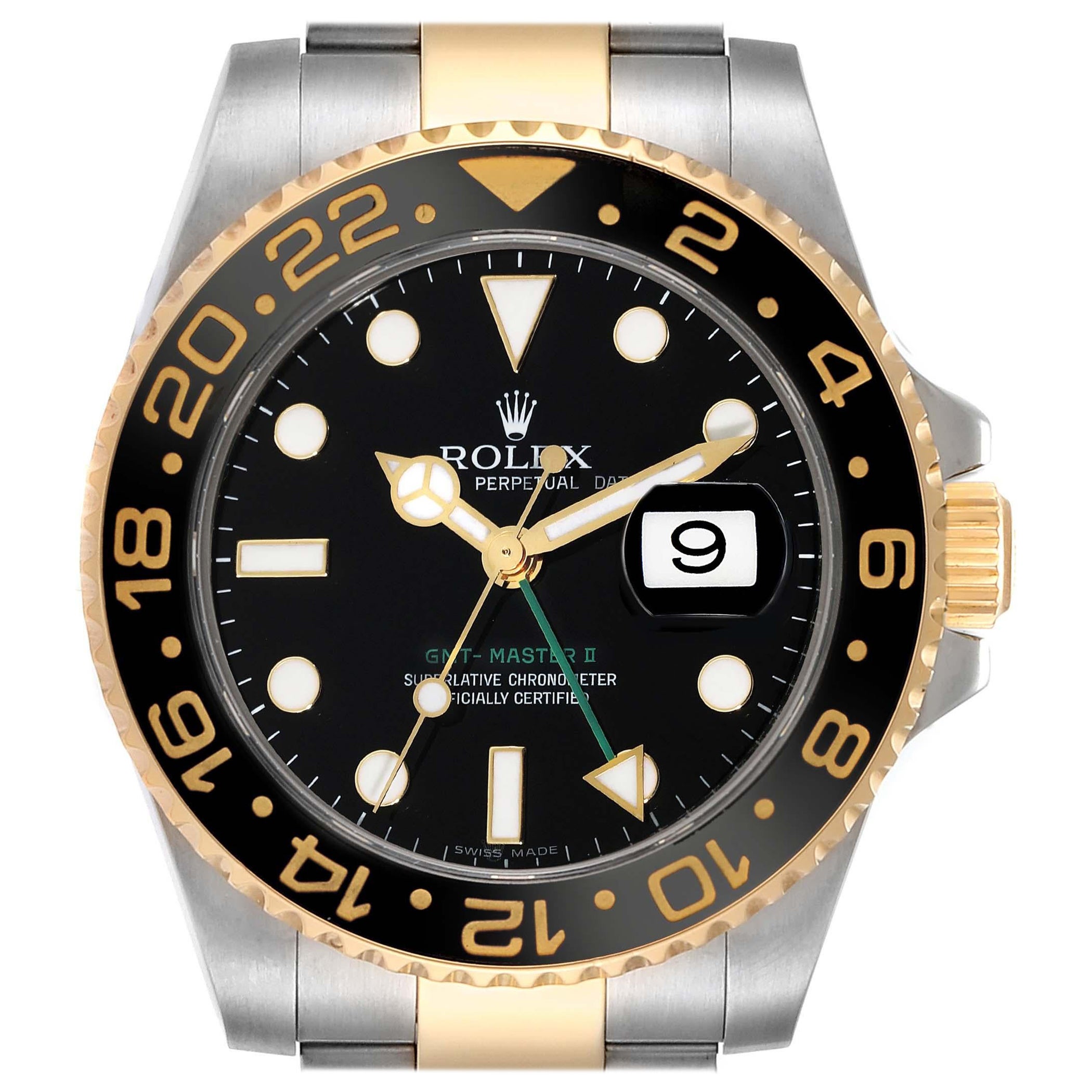 Rolex GMT Master II Steel Yellow Gold Black Dial Mens Watch 116713