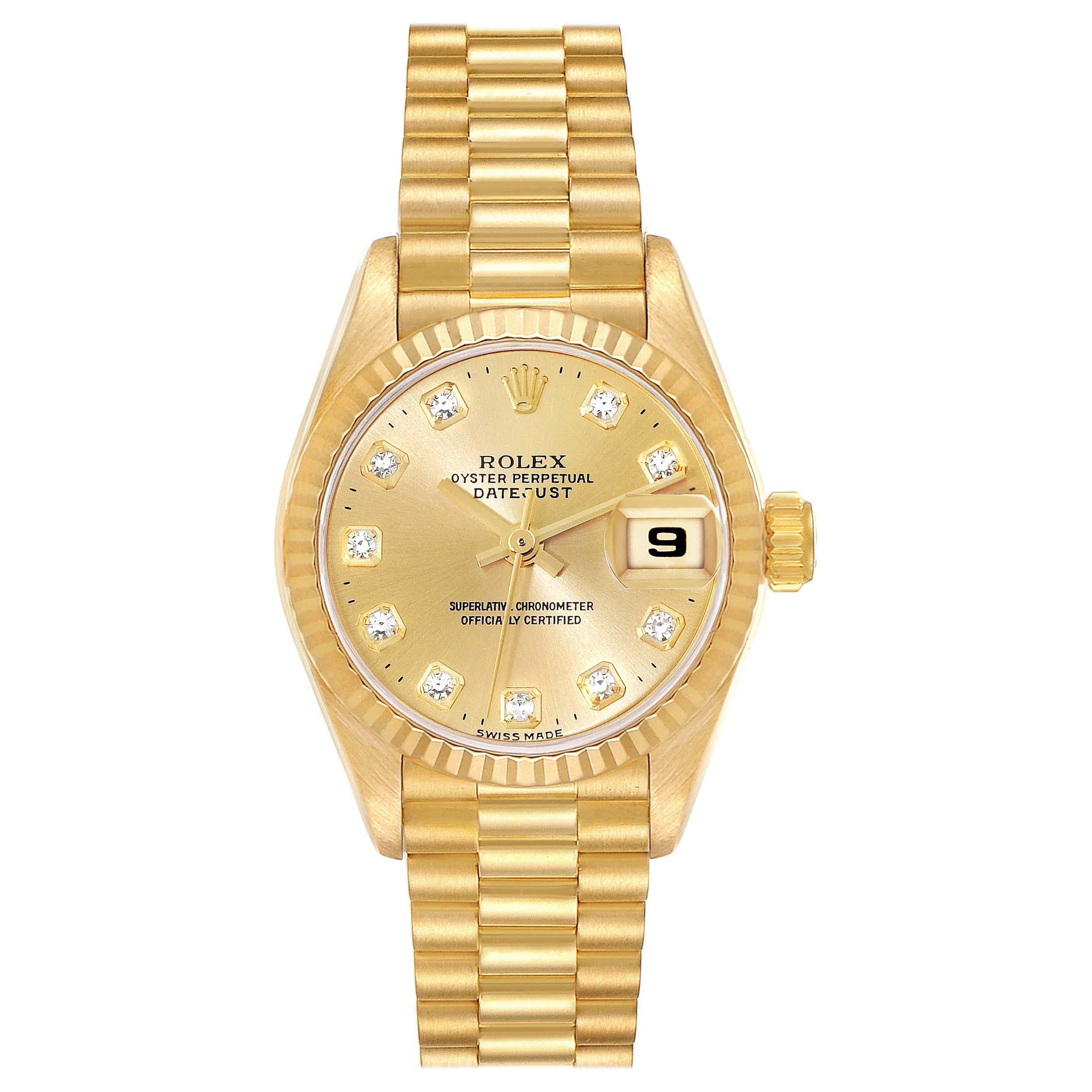 Rolex Datejust President Diamond Dial Yellow Gold Ladies Watch 69178 Box Papers For Sale