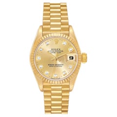 Vintage Rolex Datejust President Diamond Dial Yellow Gold Ladies Watch 69178 Box Papers