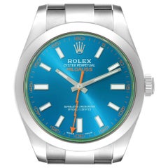Rolex Montre pour homme Milgauss en acier avec cadran bleu et cristal vert 116400GV