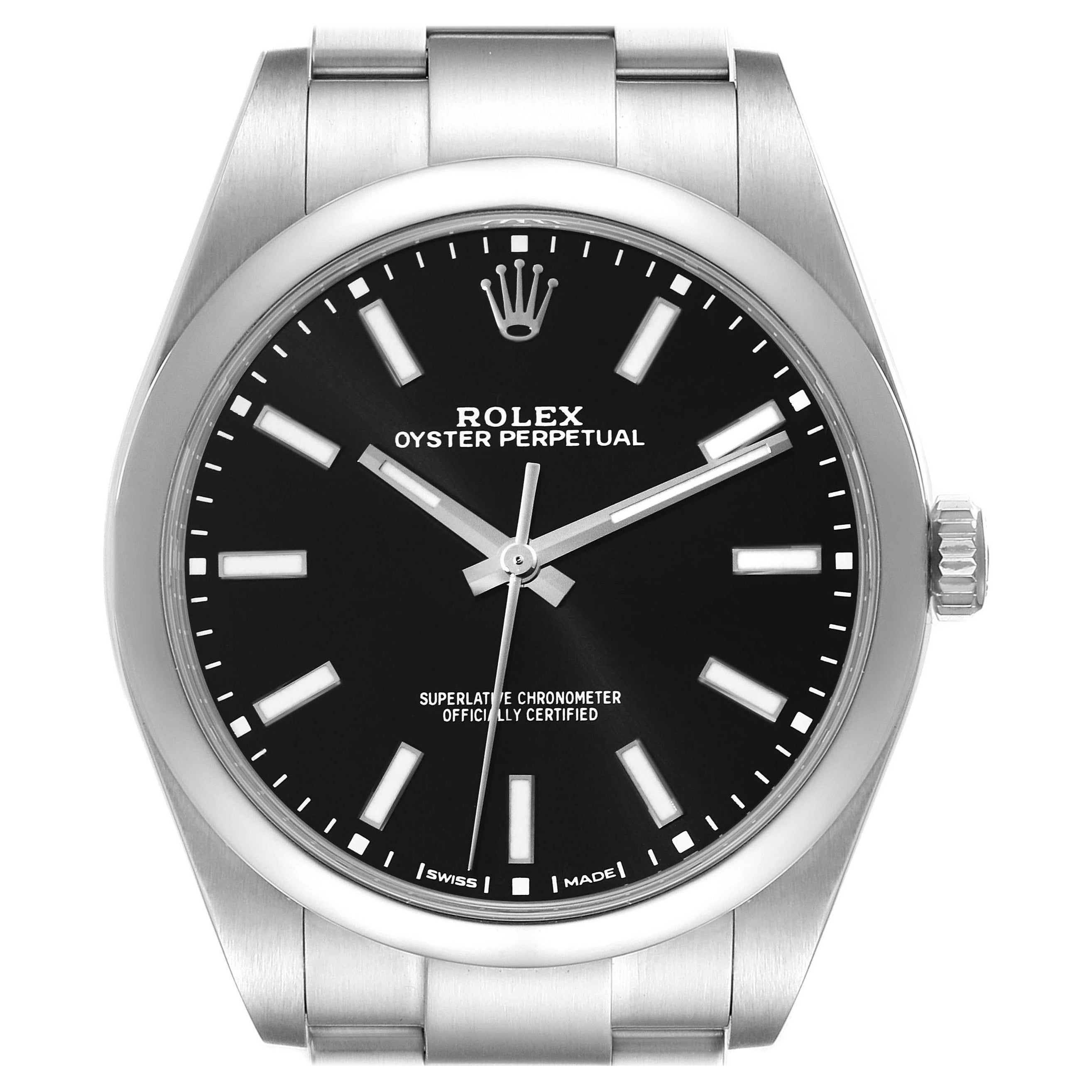 Rolex Oyster Perpetual 39 Black Dial Steel Mens Watch 114300 Box Card For Sale