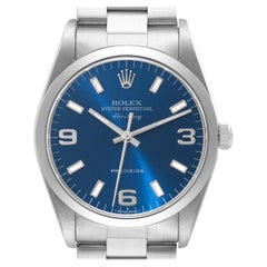 Rolex Air King Cadran bleu Lunette lisse Acier Montre homme 14000 Box Papers