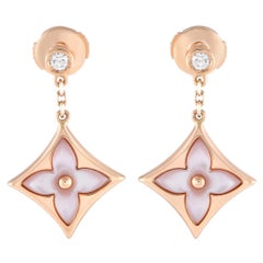 Louis Vuitton Color Blossom 18K Gold Diamond & Mother of Pearl Dangle Earrings