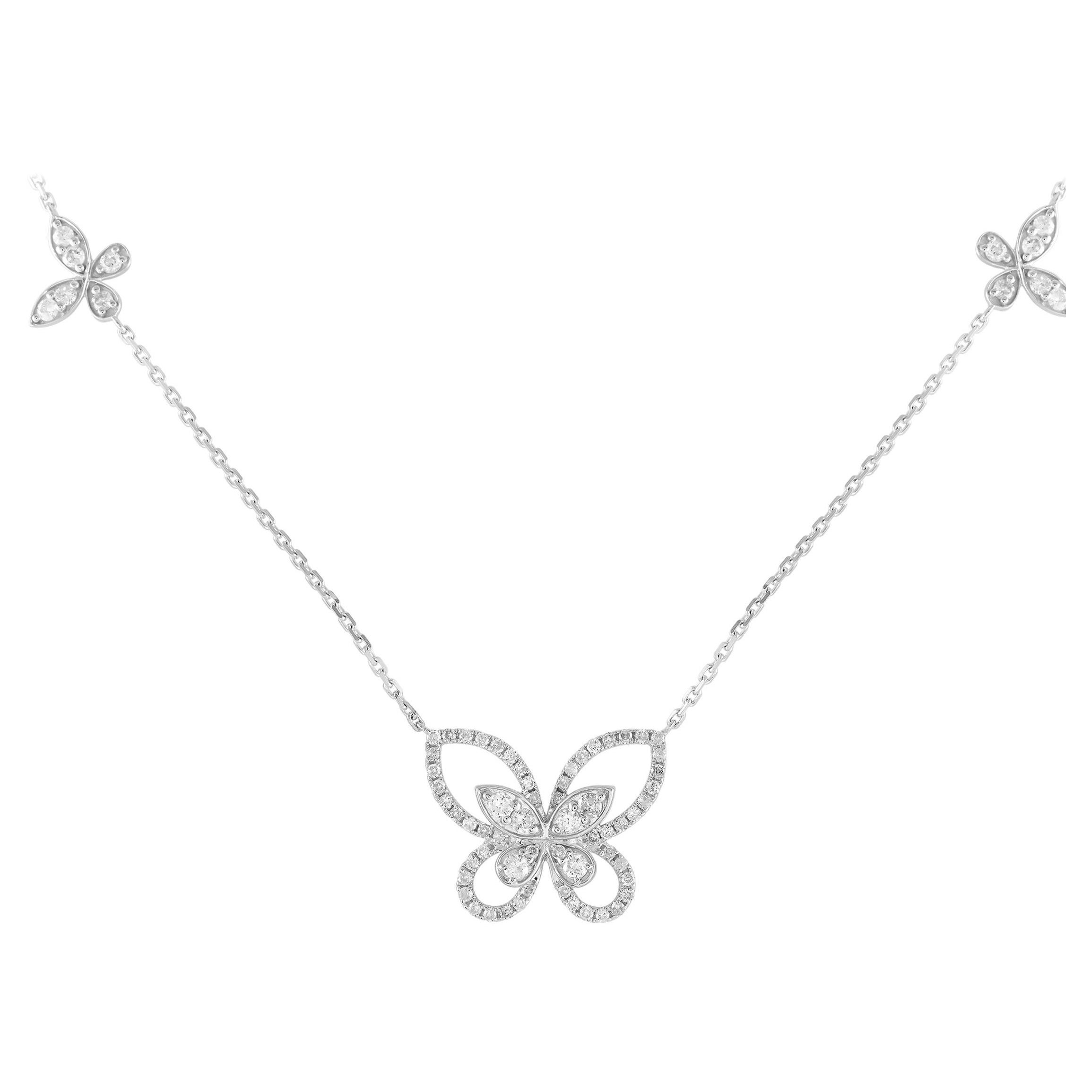 14K White Gold 1.0ct Diamond Butterfly Necklace
