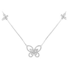 14K White Gold 1.0ct Diamond Butterfly Necklace