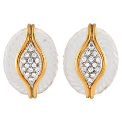 Boucles d'oreilles clips en or jaune 18 carats avec diamant de 0,60 ct et cristal sculpté