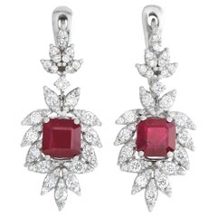 14K White Gold 1.30ct Diamond and Ruby Drop Earrings