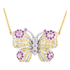 18K White and Yellow Gold Sapphire Butterfly Necklace