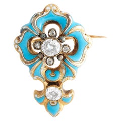 18K Yellow Gold and Silver 1.60ct Diamond Enamel Brooch