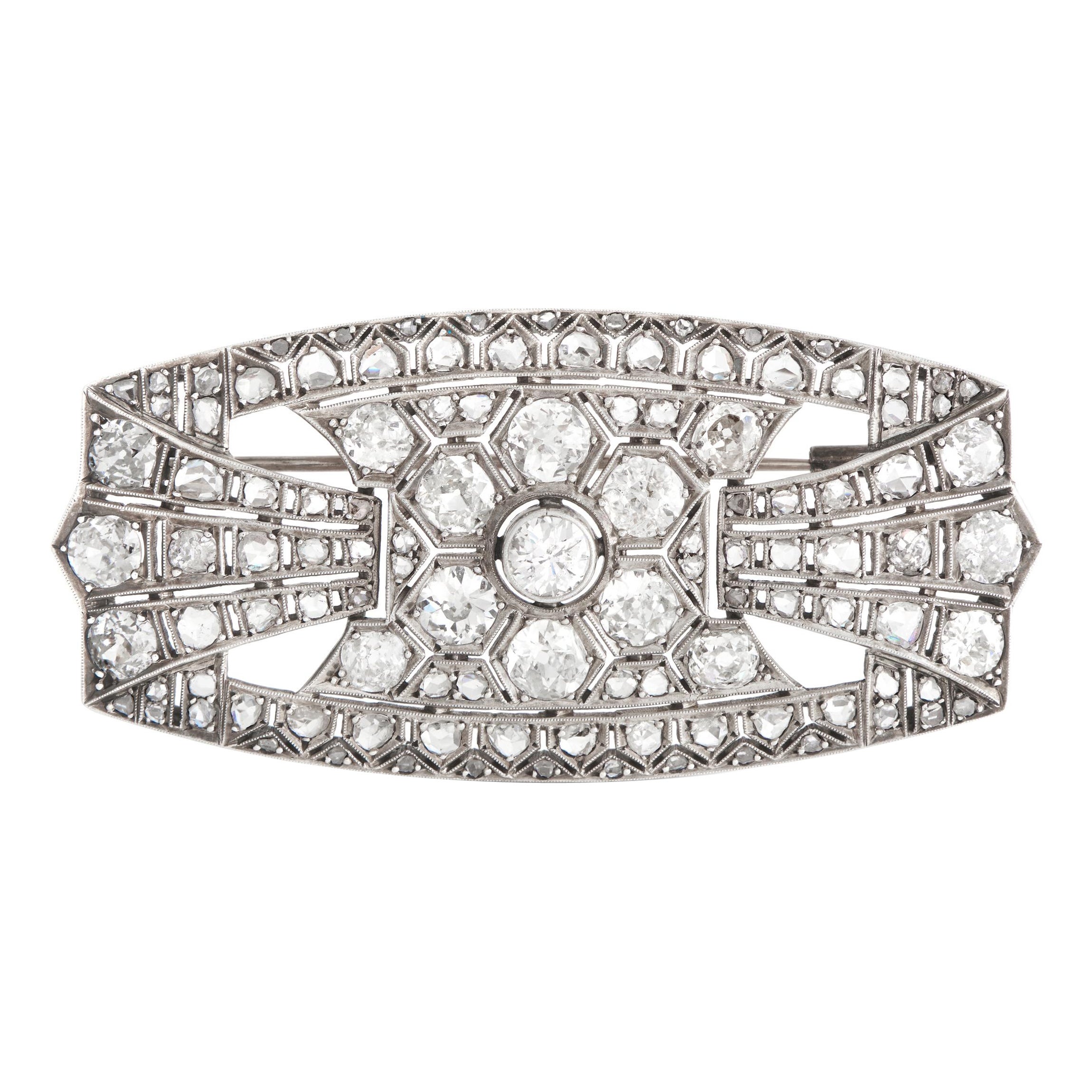 Platin 10.0 Karat Diamant Art Deco Brosche