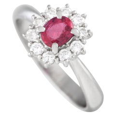 Platinum 0.35ct Diamond and Ruby Flower Ring